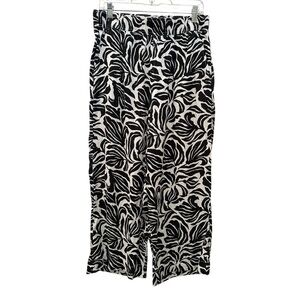 100% Linen Wide Leg Pull On Pants Pockets Spring Summer Beach Stretch Waist Sz M